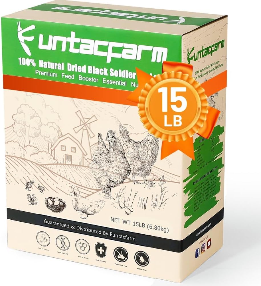 15LB Dried Black Soldier Fly Larvae for Chickens, High Protein Chicken Feed Superior to Meal Worms