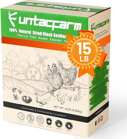15LB Dried Black Soldier Fly Larvae for Chickens, High Protein Chicken Feed Superior to Meal Worms