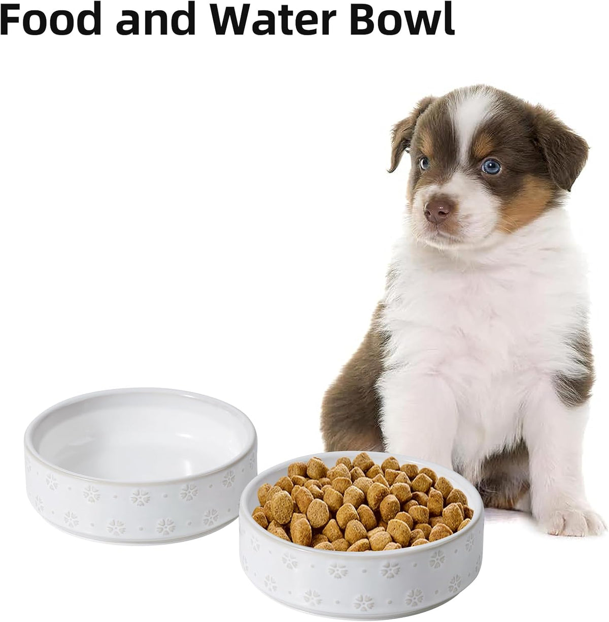 6.1inch Ceramic Set of 2 Dog and Cat Bowls, Food and Water Bowls for Toy Breed Dogs, Kitty, 2pcs