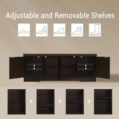 DINZI LVJ Shoe Bench, Entryway Storage Bench with Doors, Cushion, 2-Tier Shoe Rack with 8-Cubby