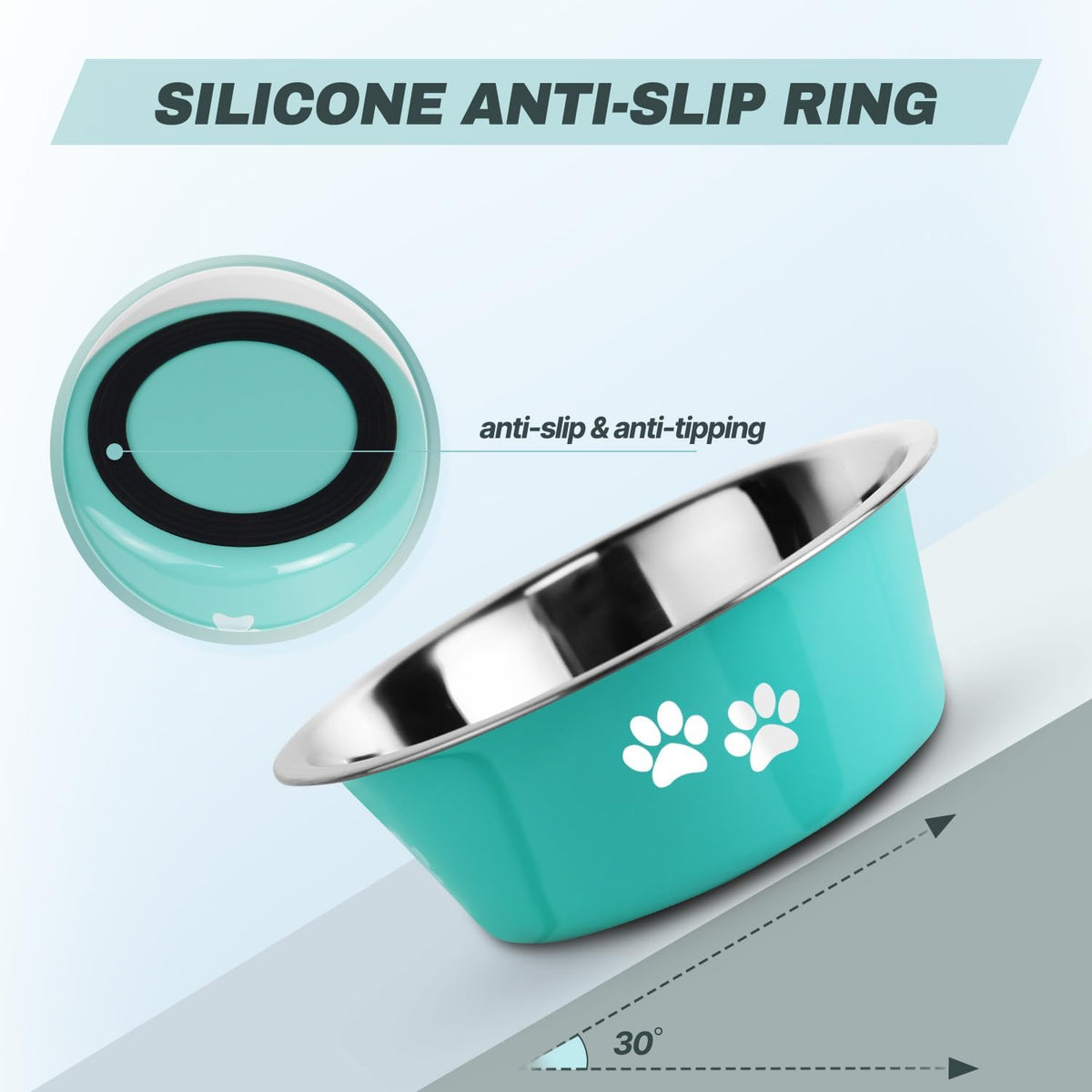 Stainless Steel Dog Bowls, Nonslip Rubber Bottom No Spill Proof Skid Metal Insulated Dog Bowls for