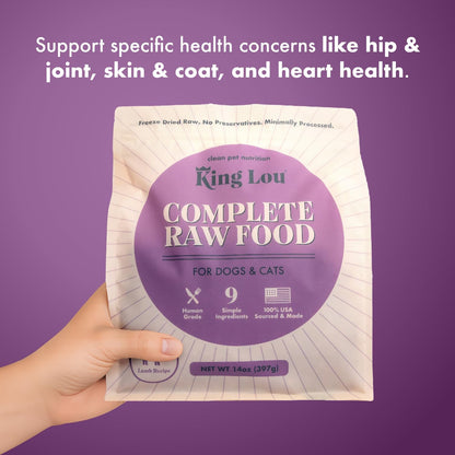 King Lou Pets - Human Grade Raw Food for Dogs and Cats - Complete Meal for Pets - Freeze Dried Lamb