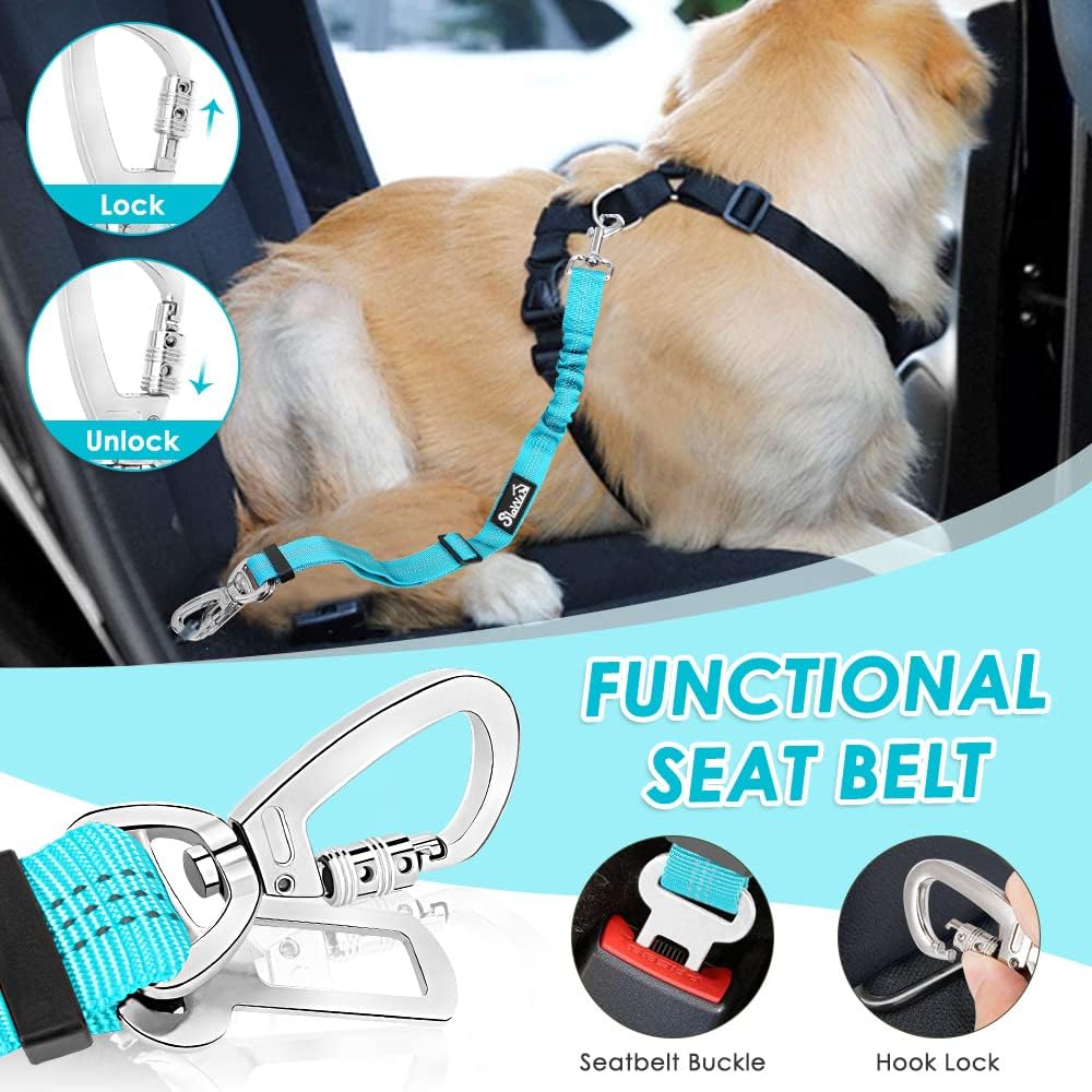 Lukovee Dog Seat Belt for Car, Adjustable Dog Car Harness for Large Medium Small Dogs, Soft Padded