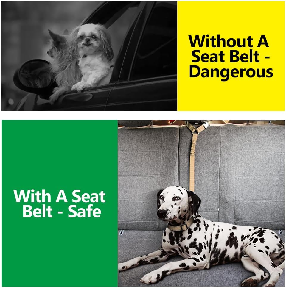 Plutus Pet Dog Seat Belt for Car Headrest, Reflective and Adjustable Restraint with Elastic Bungee