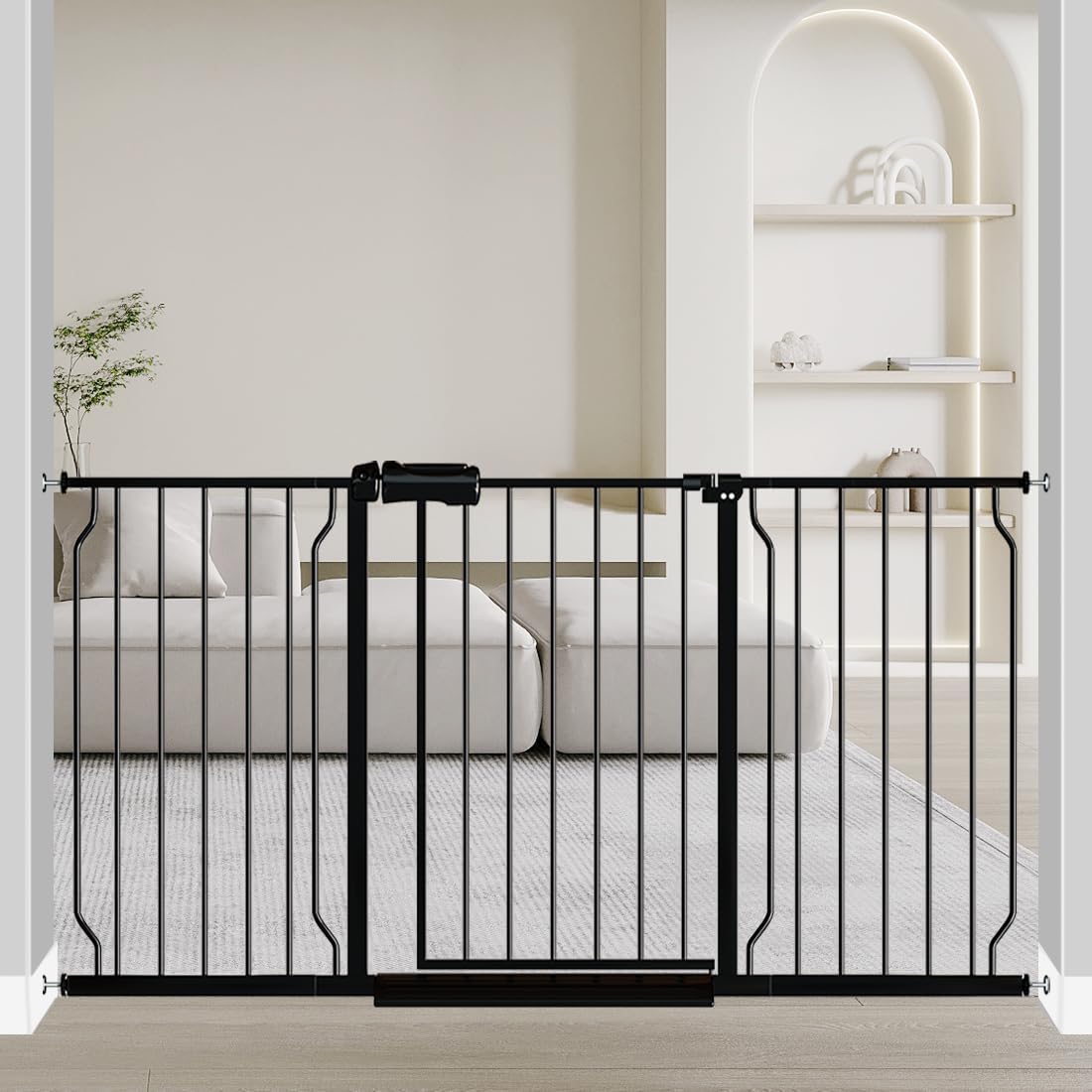 Fairy Baby Extra Wide Baby Gate Black 57.5-62 Inch Wide, Walk Through Pressure Mounted No Drill