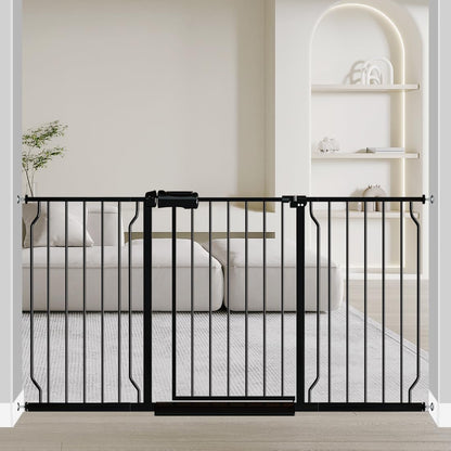 Fairy Baby Extra Wide Baby Gate Black 57.5-62 Inch Wide, Walk Through Pressure Mounted No Drill