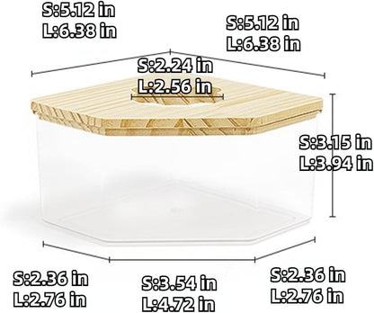 Hamster Sand Bath Box Container, Small Pet Sandbox Lid Design Wooden Sandbox Dust Bath, Transparent