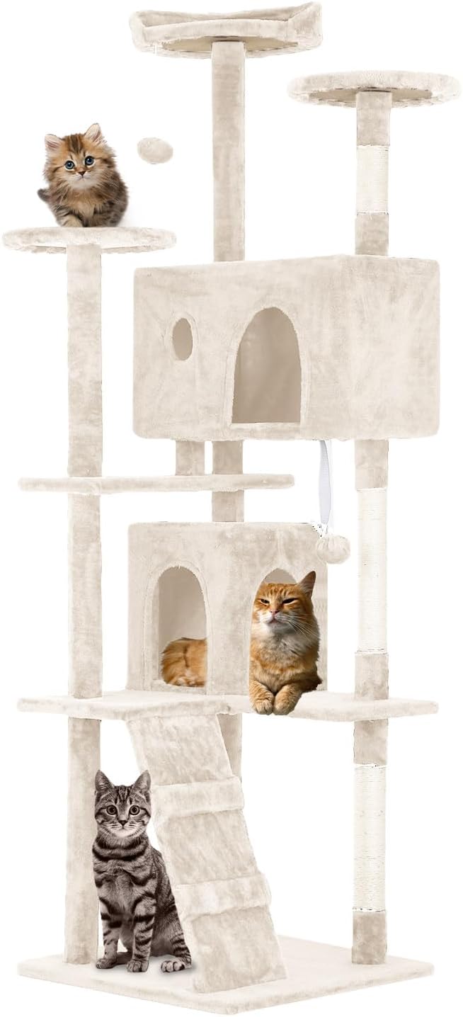 FDW Cat Tree 70in Cat Tower Multi-Level Durable Cat Scratching Post & Cozy Fun Cat Jumping Platform