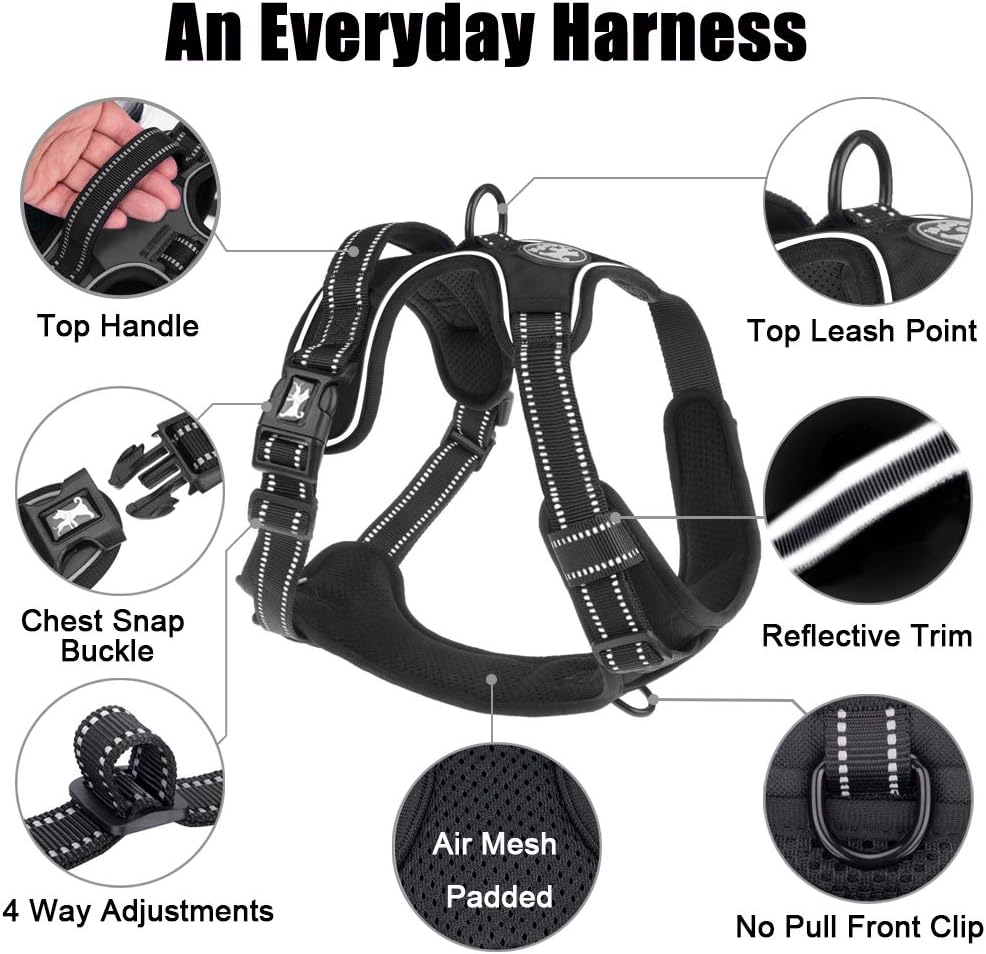 PoyPet No Pull Dog Harness, Reflective Comfortable Vest Harness with Front & Back 2 Leash