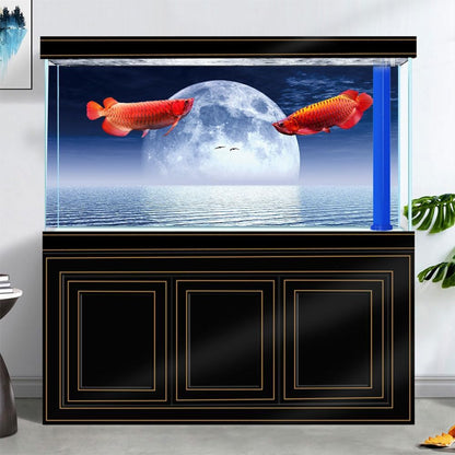Moon Aquarium Background,Cool Sea Galaxy Parallel Space Themed Fish Tank Background, Cool Terrarium