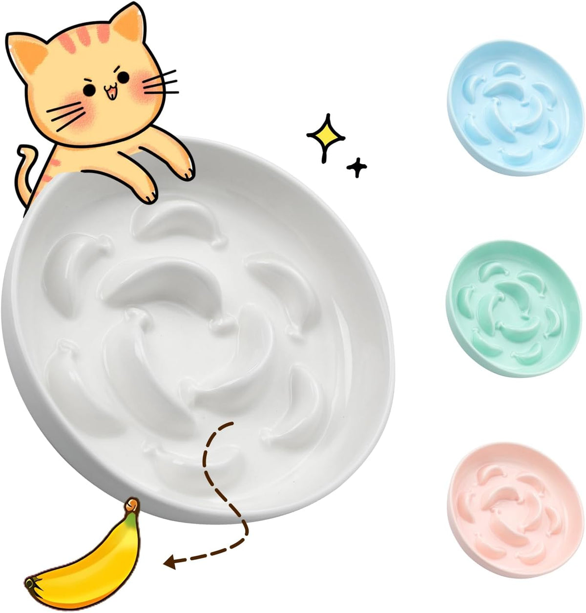 Ceramic Cat Slow Feeder Bowl - Pastel Series Cat Plate for Dry and Wet Food - Cute Maze Feeder Dish
