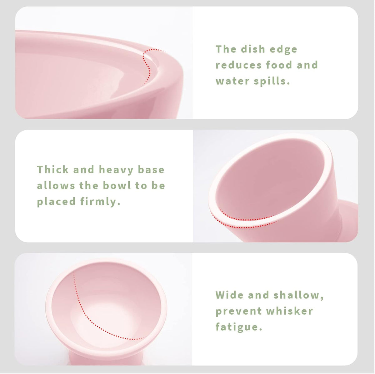 Extra Wide Elevated Ceramic Cat Bowl, 6.2" Shallow Dish for Whisker Fatigue Relief, 5" Height for