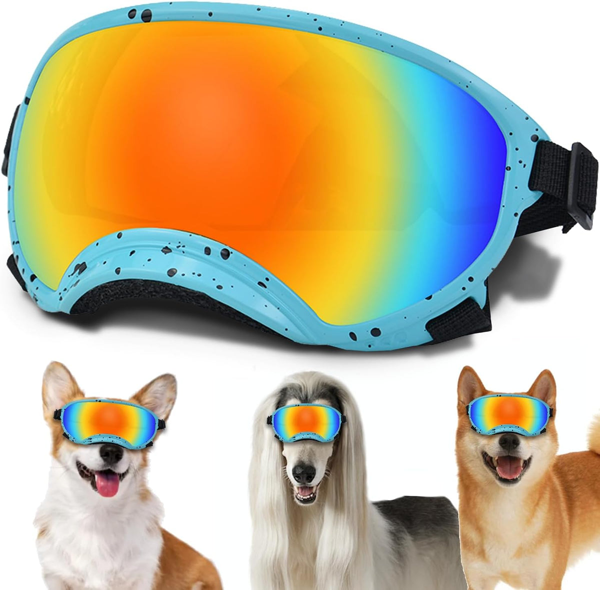 Medium Dog Sunglasses with Adjustable Strap UV Protection, Winproof Dog Puppy Sunglasses, Suitable