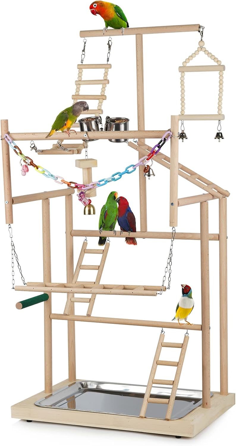Pet Parrot Playstand Parrots Bird Playground Bird Play Stand Wood Perch Gym Playpen Ladder with