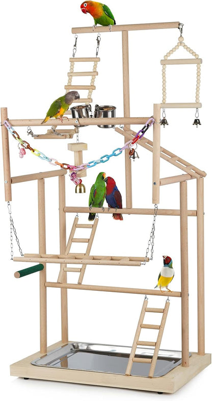 Pet Parrot Playstand Parrots Bird Playground Bird Play Stand Wood Perch Gym Playpen Ladder with