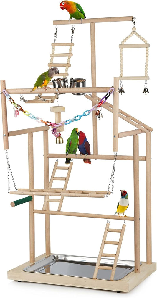 Pet Parrot Playstand Parrots Bird Playground Bird Play Stand Wood Perch Gym Playpen Ladder with