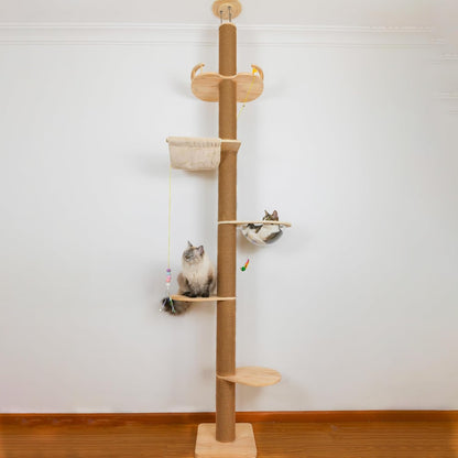 Floor to Ceiling Cat Tree Height (50-120 in) Adjustable Cat Tower 5 Tier Hemp Scratching Post High