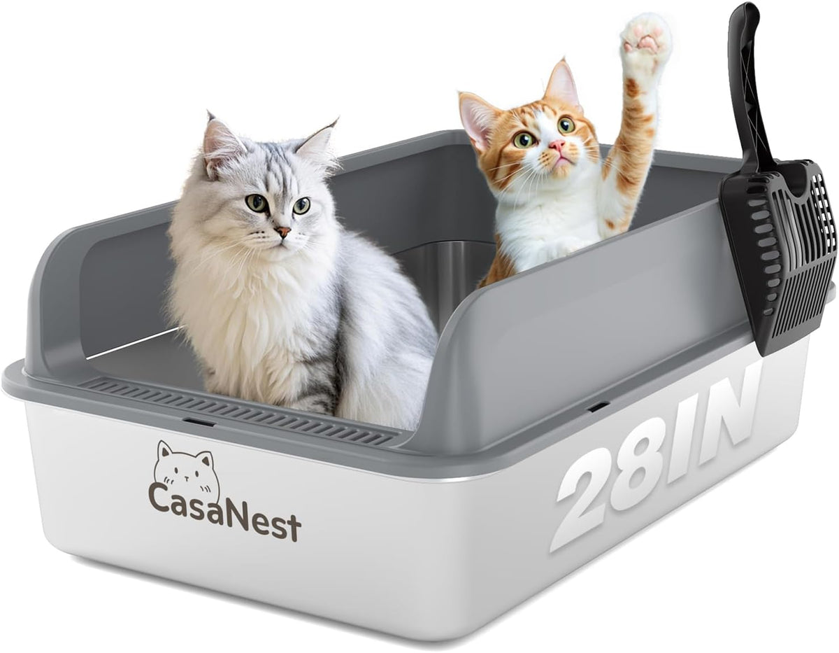 XXXL Stainless Steel Cat Litter Box 28.1''×20.5''× 10.1” Extra Large Metal Cat Litter Box for Big