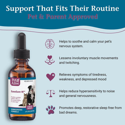 PetAlive EaseSure-M Calming Drops for Dogs and Cats – Natural Homeopathic Care for Nervous System