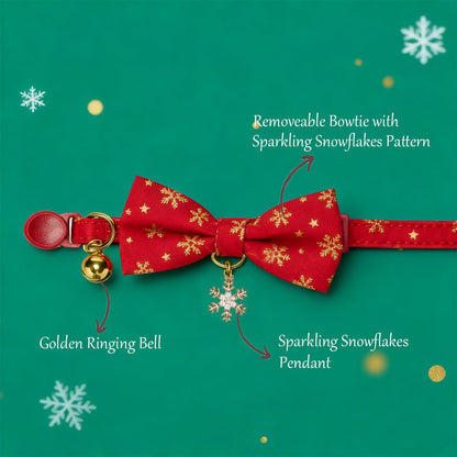Christmas Cat Collar 2 Pack Cotton Bowtie Cat Collars Glittery Snowflakes Cute Kitten