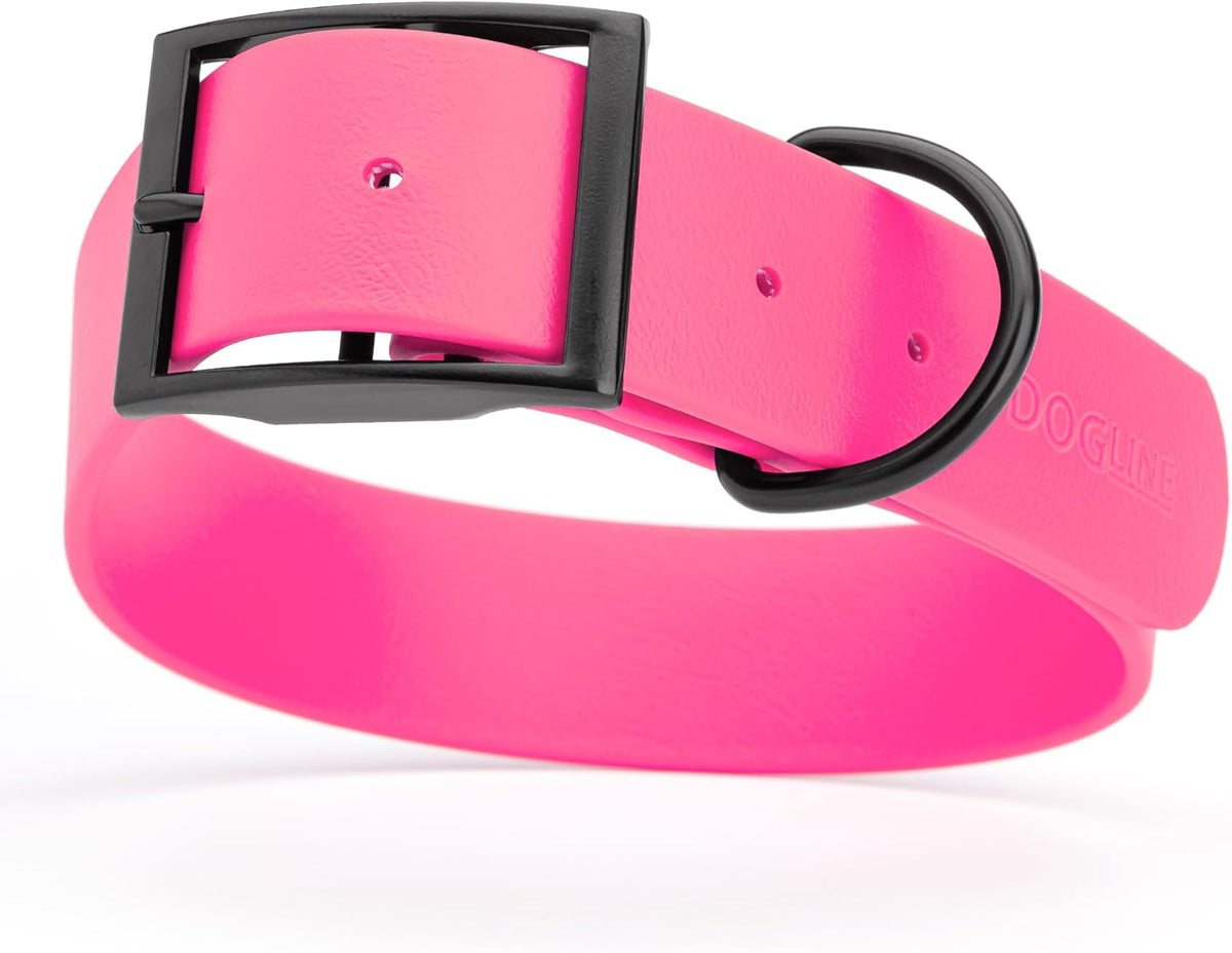 Dogline Biothane Waterproof Dog Collar Strong Coated Nylon Webbing with Black Hardware Odor- Proof