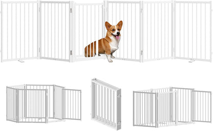 Full Metal Freestanding Dog Gate with Door, 24'' Height Foldable Pet Dog Fence for Indoor &
