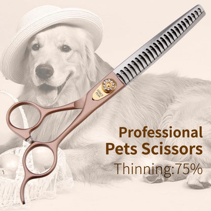 Fenice Peak Thinning Shears for Dogs and Cats Rose Gold Pet Grooming Scissors Chunkers Shears 440C