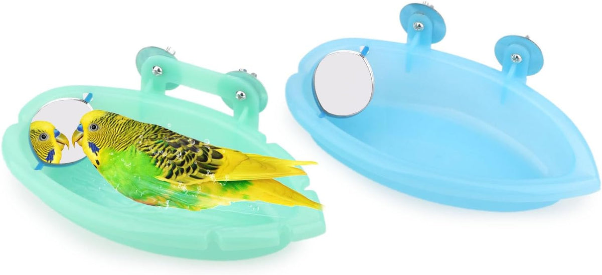 Wontee Bird Bath Box with Mirror Portable Parrot Hanging Bathroom Bathing Tub for Small Birds