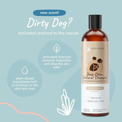 kin+kind Dog Shampoo - Deep Clean, Dirt & Odor Remover w/Activated Charcoal for Dogs, Gentle