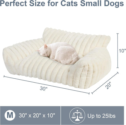 Cute Cat Couch Bed for Indoor Cats, Fluffy Pet Cat Sofa with Premium Soft Corduroy Fleece, Cute