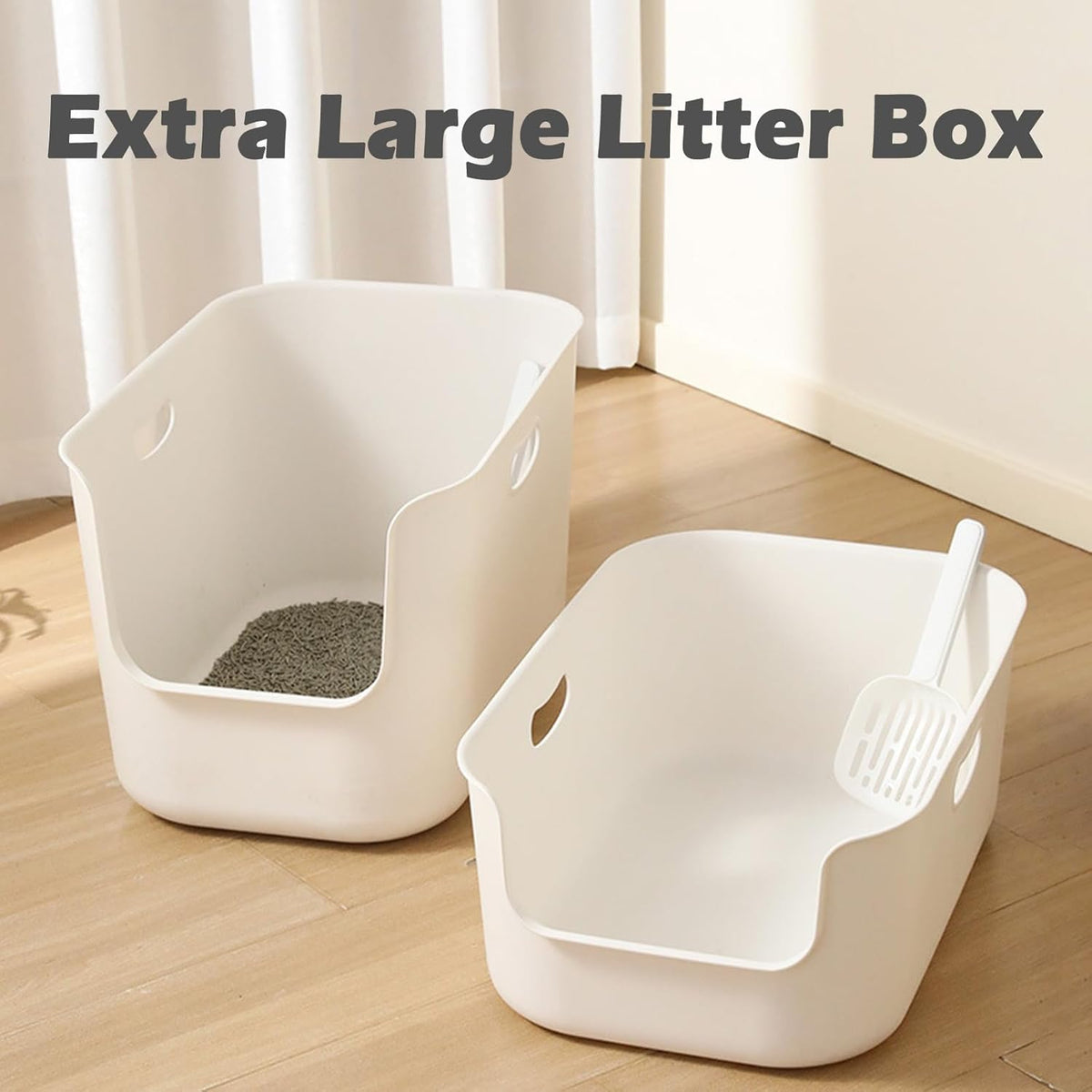 SpaceTime Extra Large Litter Box with High Sides,22.64"×14.76"×13.98" XL Multi Cat Litter Pan for