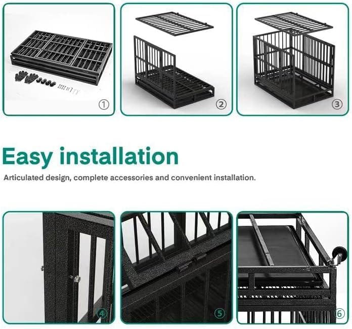 Oranland 48/38 Inch Heavy Duty Indestructible Dog Crate Cage Kennel with Wheels, High Anxiety Dog