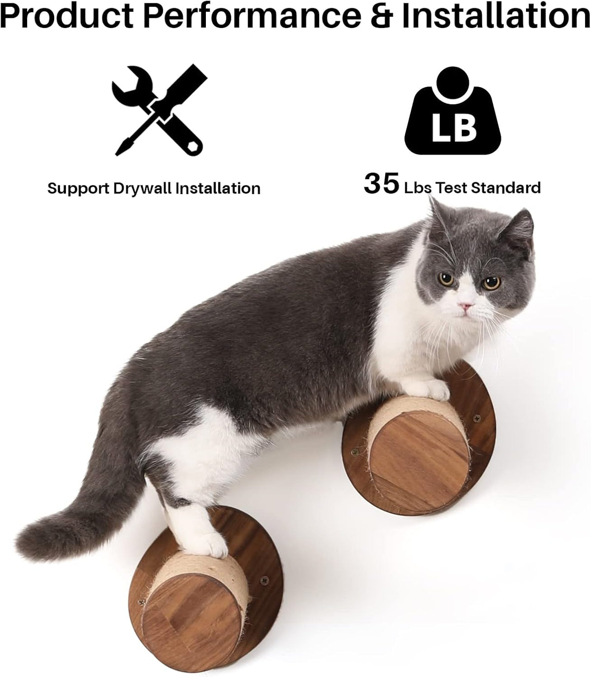 FUKUMARU Cat Wall Furniture, 11.8 Inch Cats Shelves for Drywall, Walnut Wood Kitten Stairs for Wall