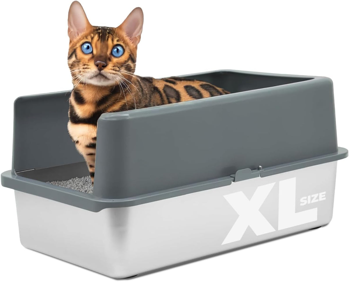 iPrimio XL Stainless Steel Litter Box with Enclosure - High-Sided Metal Litter Box for Large Cats