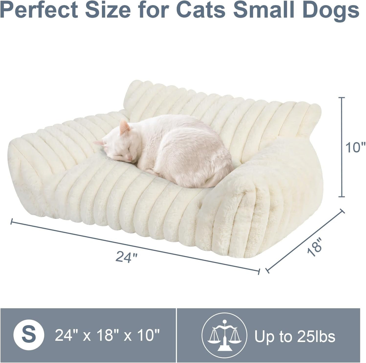 Cute Cat Couch Bed for Indoor Cats, Fluffy Pet Cat Sofa with Premium Soft Corduroy Fleece, Cute