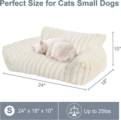 Cute Cat Couch Bed for Indoor Cats, Fluffy Pet Cat Sofa with Premium Soft Corduroy Fleece, Cute