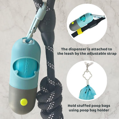 Dog Poop Bag Dispenser with Built-in LED Flashlight and Metal Clip for Leash, Pet Waste Bag Holder