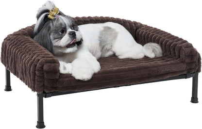 Veehoo Elevated Dog Bed with Bolster Cushion, Fluffy Plush Dog Couch Beds for Small Dogs, Cats