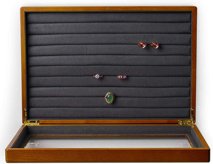 Oirlv Solid Wood Jewelry Display Box Rings Earrings Organizer Case with Acrylic Lid Vintage Gift