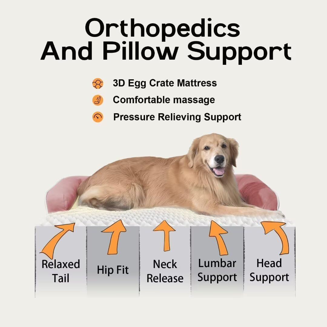 Orthopedic Washable Large Dog Bed, Pink Dog Beds with Removable Cover, Large XXXL Pet Dogs with
