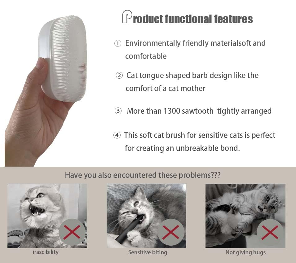 SoarExcelleryy Soft Fur Cat Brush - Over 1000 gentle cat tongue brushes with prickly serrations