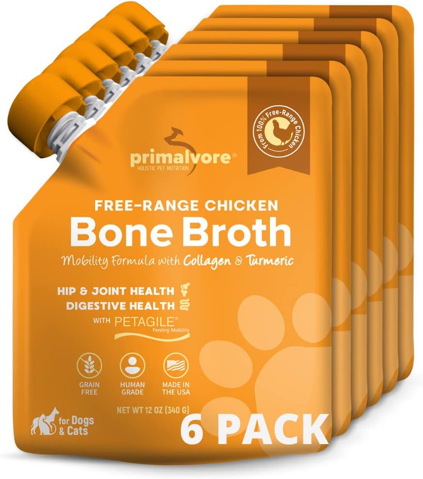 Primalvore Free-Range Bone Broth for Dogs &Cats, Mobility Formula w/Collagen Peptides to Help