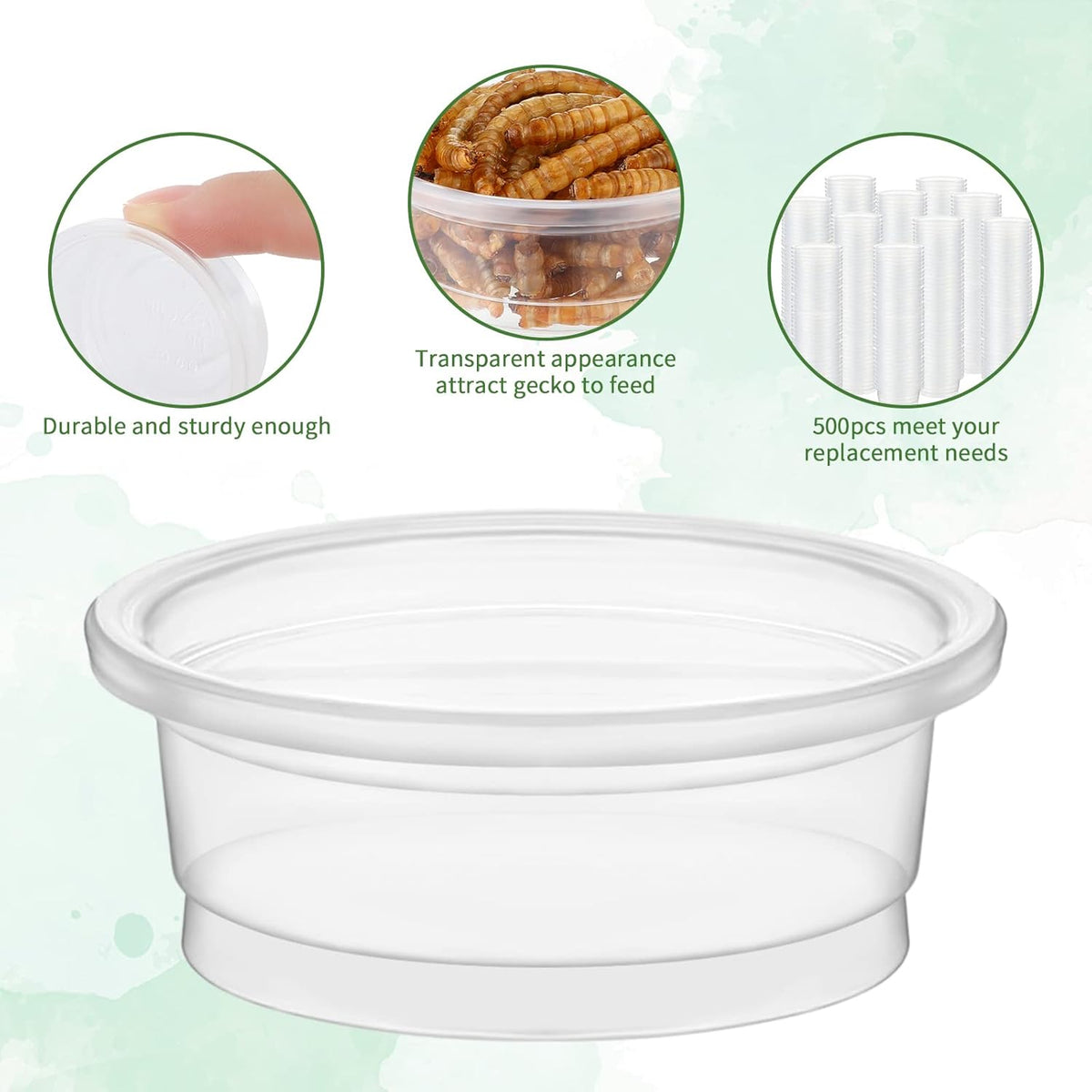 EBOOT 500 Pcs Gecko Food and Water Cups Small Plastic Feeder Cups Reptiles Accessories Reptile
