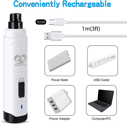 Casfuy Dog Nail Grinder Upgraded - Professional 2-Speed Electric Rechargeable Pet Nail Trimmer