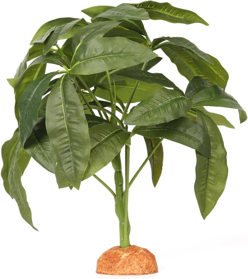 Fake Green Money Tree Plant, Reptile Decor for Terrarium, Crested Gecko Tank Accessories fit