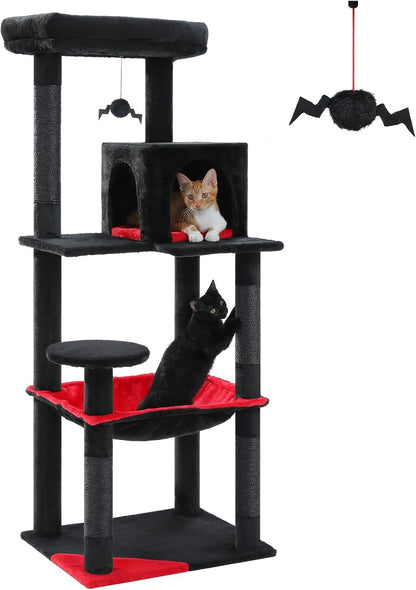 PETEPELA 56.3" Gothic Cat Tree for Indoor Cats, Tall Cat Tower with Super Large Hammock (20"X16")