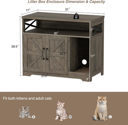Cat Litter Box Enclosure, Hidden Litter Box Furniture with Scratch Pad, Farmhouse Indoor Cat House