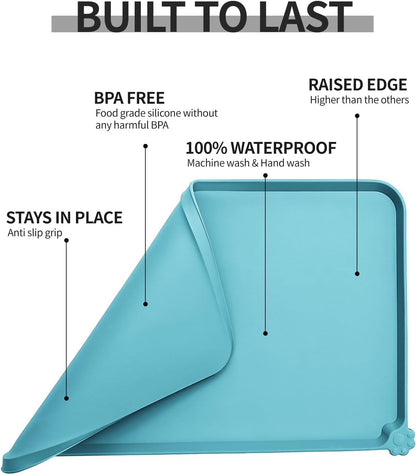 Waterproof Pet Feeding Mat with High Raised Edges, Heavier and Thicker Placemats for Cat Dog Water