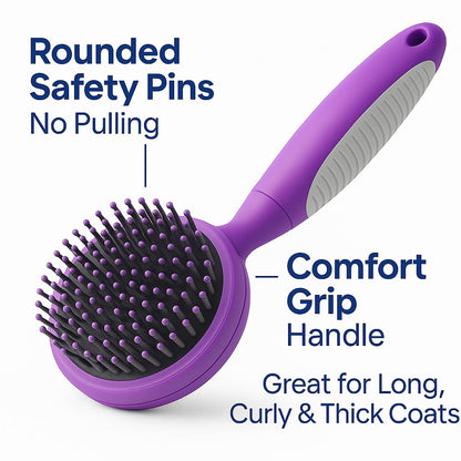 Round Bristle Pet Brush for Dogs and Cats - Soft Dog Brush for Grooming Short or Long Hair - Gentle
