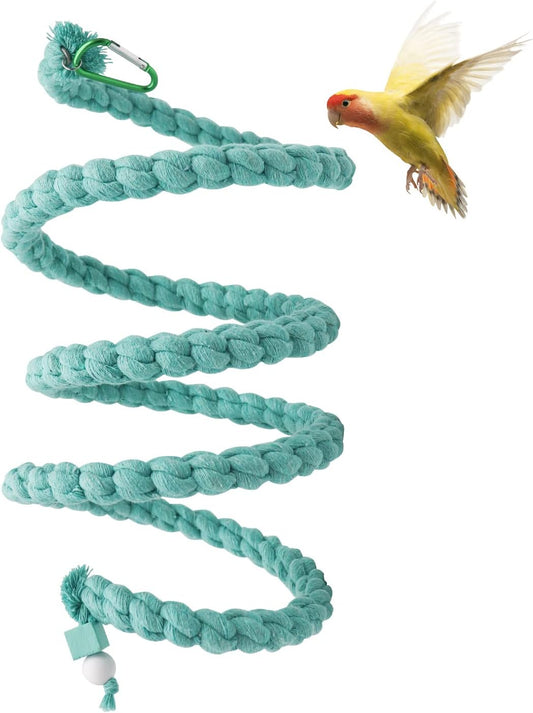Dnoifne 78.7 Inches Bird Spiral Rope Perch, Blue Cotton, For Parrot, Parakeet, Budgie, Lovebird